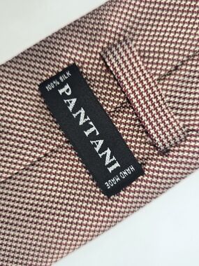 Pantani | Handmade 100% Silk Men’s Tie – Red & White Micro Geometric